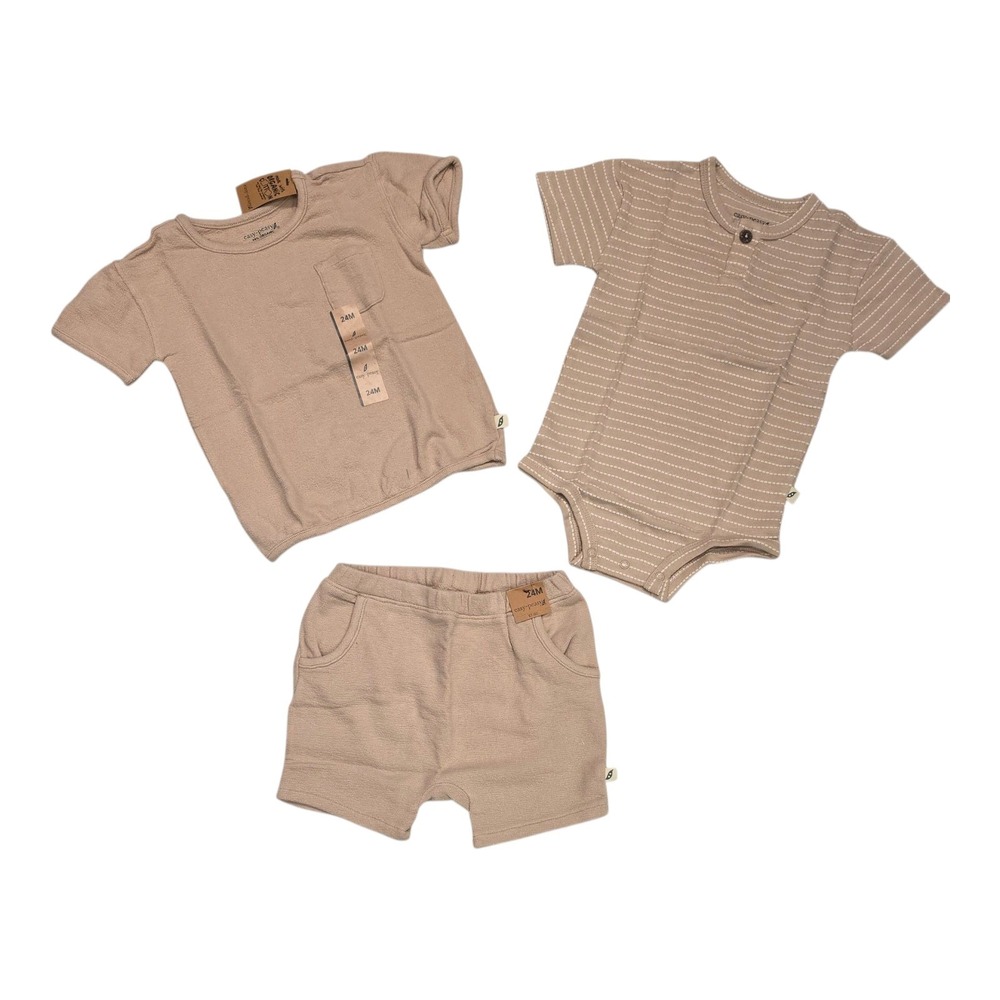 NWT Easy Peasy 3 Piece Set 24 Months Tan Organic Cotton